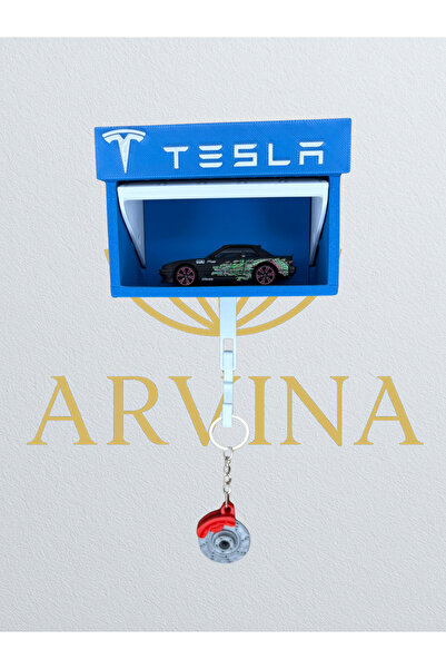Arvina Atelier Tesla 3D Duvar Anahtarlık Askısı ve Mini Garaj Standı | Dekoratif Anahtar Tutucu – Arvina
