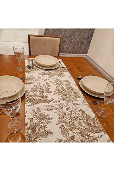 HOME ART ATELIER hand made Vintage Desenli Premium Keten Runner - Kahverengi ...
