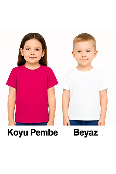 Mcrkids Girls-Boys' Circular Neck Basic Solid Short Sleeve 1-2-3-4 Years Old ...