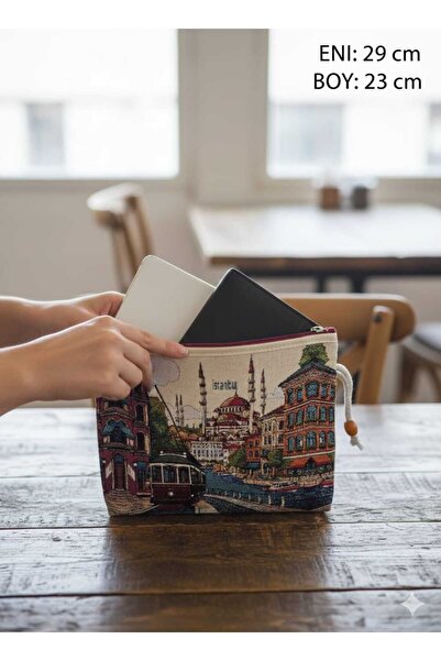 MOONSAND Tapetic, Istanbul Themed Handbag (with Zipper) Portfolio Bag with Tw...