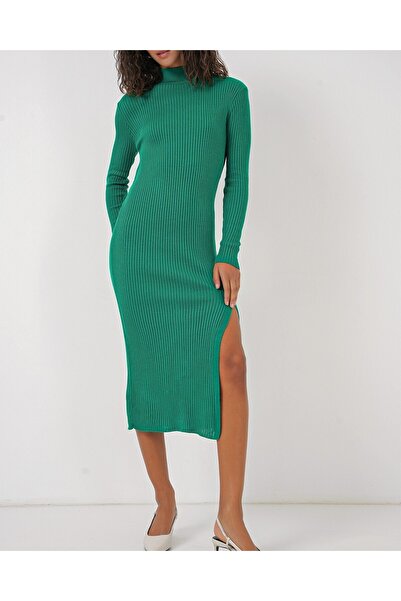 Modamorfo 15828 Slit Knitwear Dress - Green