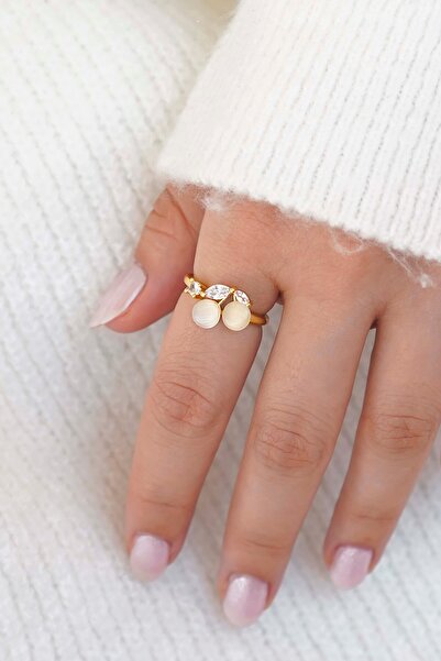 TREND COLLECTİON Gold Taşlı Zirkon Detaylı Ayarlanabilir Kadın Yüzük