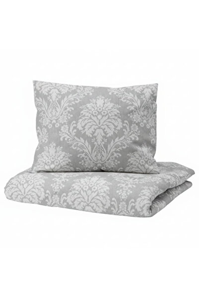 Alpateks Home طقم ملاءات سرير مطاطية من القطن الدمشقي الرمادي مقاس 100 × 200 سم