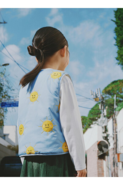 Magu Unisex Children's Cotton Blue Sun Embroidered Tie-Up Vest – Soft Lining Detail