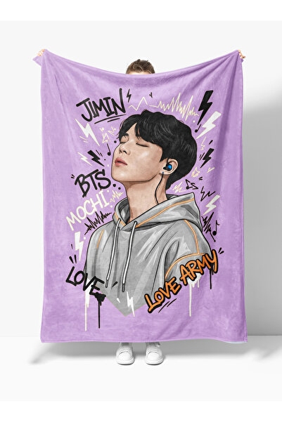 Home Bts Jimin Patterned 3D Digital Teen Girls Fleece Tv Blanket