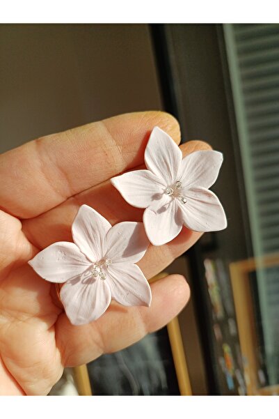 CREATİVESHOP Pudra Pembe Çiçek Küpe – El Yapımı Polimer Kil, Hafif Tasarım