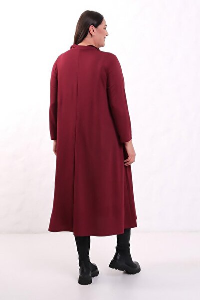 Truva XXL Plus Size Polo Neck 2 Thread Burgundy Cotton Combed Dress