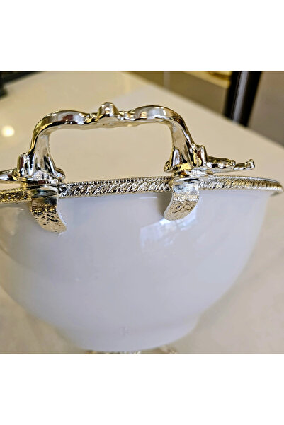 MaviDamla 26 cm Cast Metal Frame Porcelain Bowl with Legs Silver