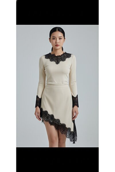 CATALEYA Fusta din satin si dantela asimetrica