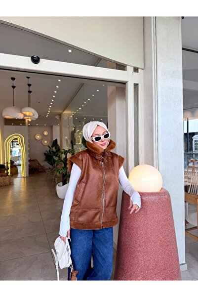 Nsade Ensade Plush Lined Belt Detailed Oversized Women's Leather Coat