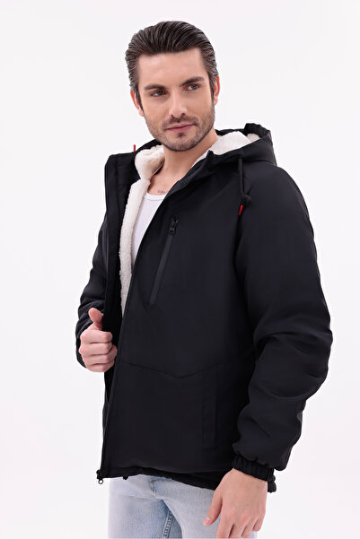 MYRAB DENİM Men's Fur Water and Windproof Hooded Winter Coat & Coat & Parka