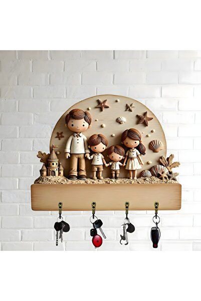 TuraLazerKesim 2D Düz, Çok Amaçlı Ahşap Anahtarlık, Dört Metal Kancalı, Duvar...