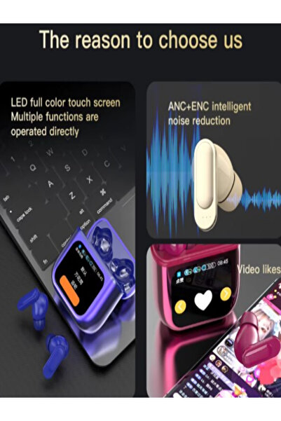 OEM Blue TWS Wireless Headphones, 1.9″ LCD Touch Screen, ANC+ENC, Bluetooth 5.4, HiFi Sound, 80h Battery Life