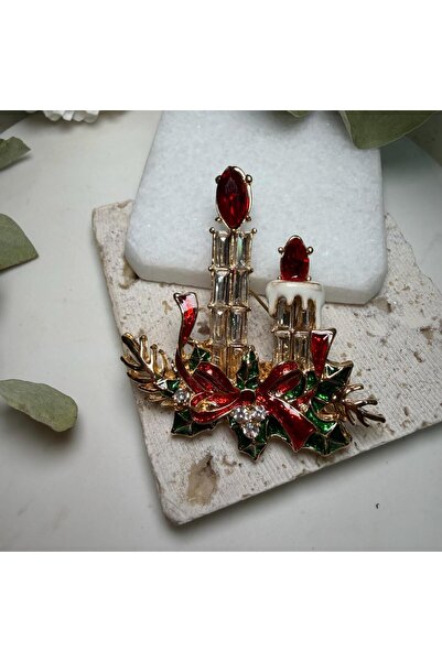 nesdesign Baget Taşlı Şamdan Yılbaşı Broş