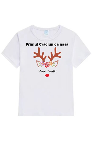 MARİ Personalized T-shirt,, First Christmas as a Godmother, white