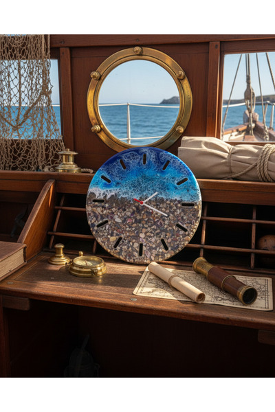 Lumine Glow Atelier Epoksi Deniz Temalı Duvar Saati – Gerçek Deniz Kabuğu, Ta...