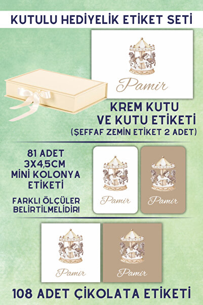 Netsan Etiket Atlı Karınca Krem Kutu Hediyelik Etiket Seti - Kutu, Çikolata E...