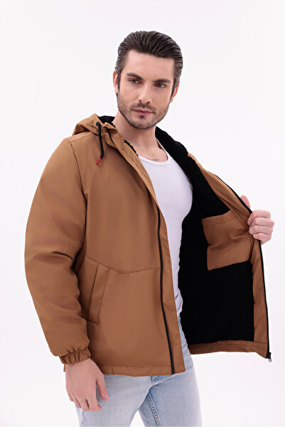 MYRAB DENİM Men's Fur Water and Windproof Hooded Winter Coat & Coat & Parka