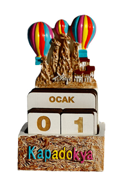 taru pasaj Kapadokya Temalı Türkçe Blok Takvim – Balon ve Peribacası Dekor – Renkli Masa Üstü Sonsuz Takvim