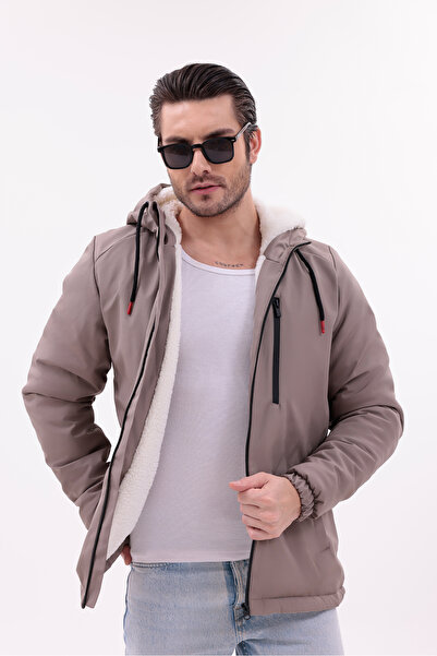 MYRAB DENİM Men's Fur Water and Windproof Hooded Winter Coat & Coat & Parka