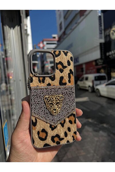 Aksesuar Kasabası iPhone 17 Compatible Leopard Patterned Stone Premium Phone Case