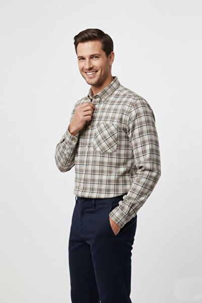 hodbehod Ανδρικό χειμερινό κλασικό πουκάμισο με μία τσέπη BGL-ST04990