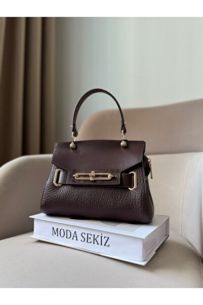 Moda Sekiz Women's Premium Quality Lock Detail Accessory Crossbody Hand and Shoulder Bag