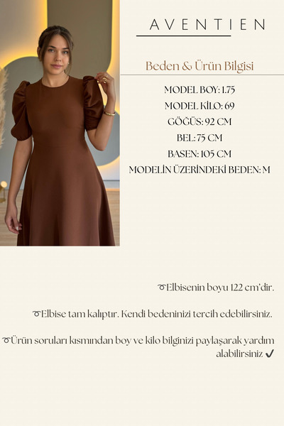 Aventien Φόρεμα μίντι με μανίκια μπαλόνι και καφέ χρώμα