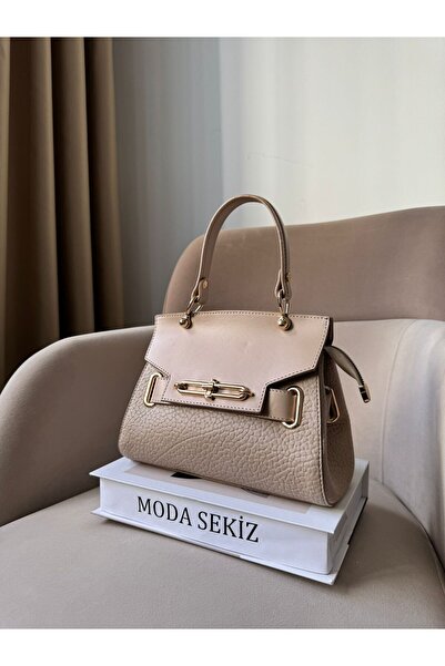 Moda Sekiz Women's Premium Quality Lock Detail Accessory Crossbody Hand and Shoulder Bag