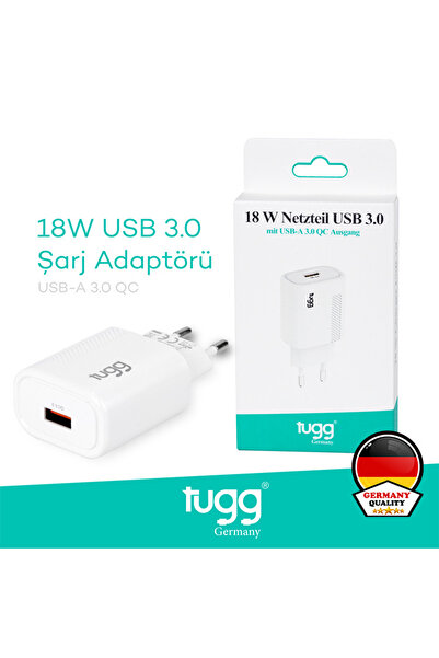 Tugg Germany GaN Akıllı Şarj Başlık – 18W USB Girişli, Hızlı Şarj Adaptörü, I...