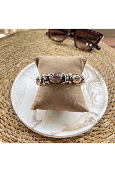 nesdesign Vintage Mor Taşlı Etnik Desen Kelepçe