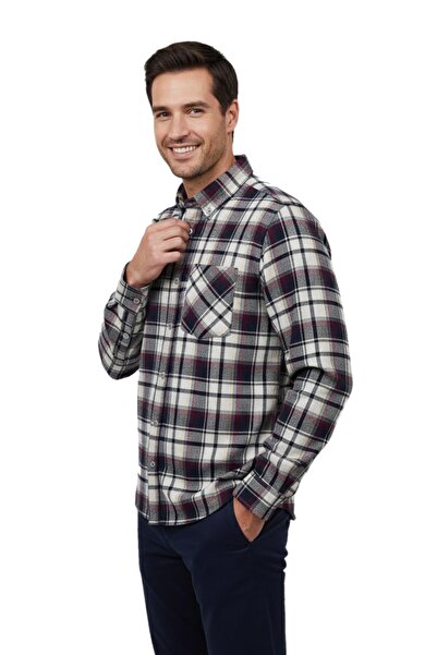 hodbehod Ανδρικό χειμερινό κλασικό πουκάμισο με μία τσέπη BGL-ST04989