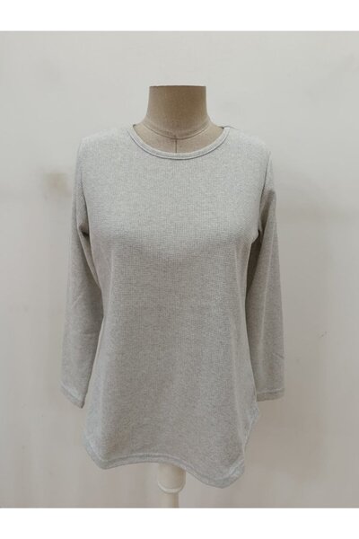 oniks store Women's Long Sleeve Round Neck Back Button Waffle Blouse