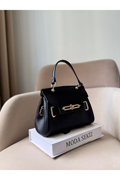 Moda Sekiz Women's Premium Quality Lock Detail Accessory Crossbody Hand and Shoulder Bag