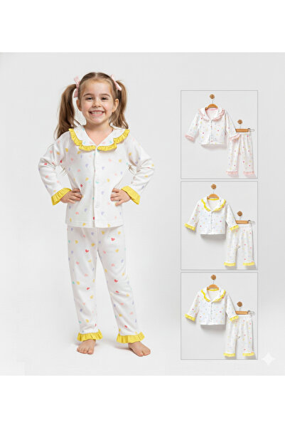 Bebelove Girl's Combed Cotton Pajamas with Buttons – Soft Fabric, Ruffled Pattern Transitional Sets