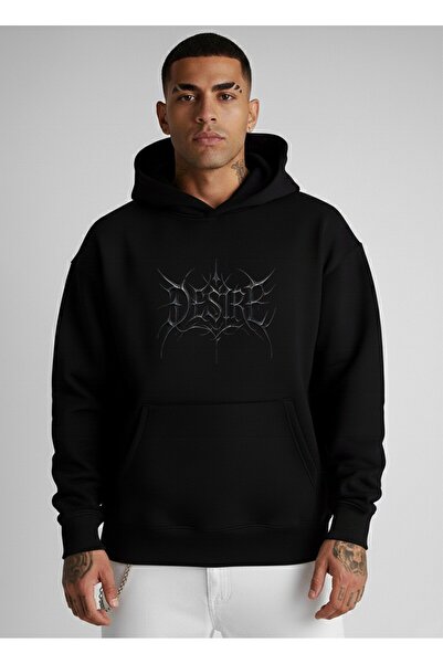 LORVEX Hanorac supradimensionat cu glugă, 100% bumbac, tricou DESİRE imprimat