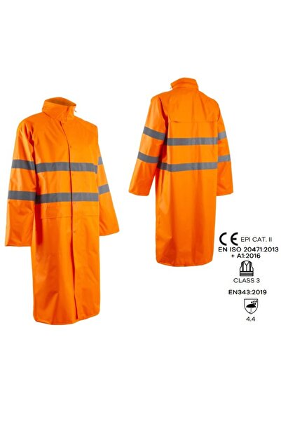 Coverguard Poncho lung, impermeabil, de ploaie și vânt, Hi-Viz, Kawa, portocaliu, benzi reflectorizante, 120 cm