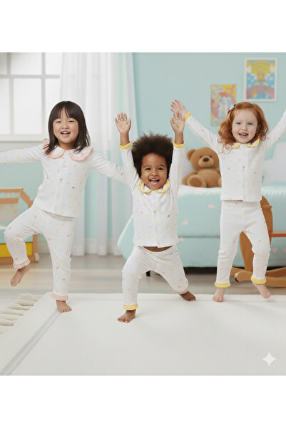 Bebelove Girl's Combed Cotton Pajamas with Buttons – Soft Fabric, Ruffled Pattern Transitional Sets