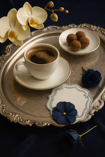 Durushe Navy Blue Floral Embroidered Premium Coffee Coaster – Handcrafted
