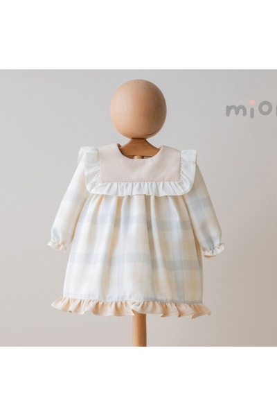 miomini Bebella&Baby 6-9-12-18-24 Months Blue Glitter Ruffled Collar Plaid Dress