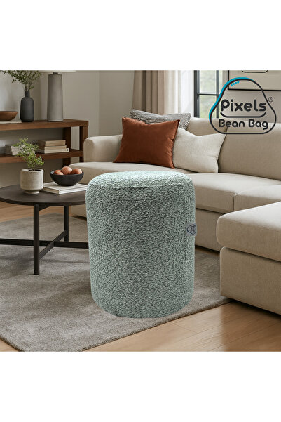 PixelsBeanBag Large round ottoman in boucle fabric from Pixel Bean Bag, for living room and bedroom