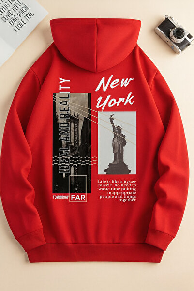 CLASSY.MODA “New York Printed Hooded Sweatshirt, City-Themed Back Print, Comfortable Casual Oversized Unisex”