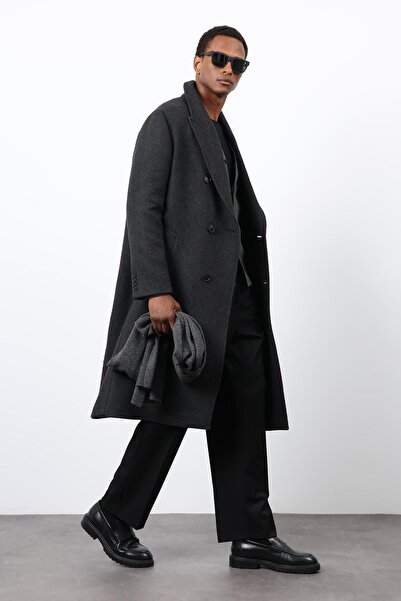 Antioch Anthracite Wool Blended Double Breasted Men's Coat