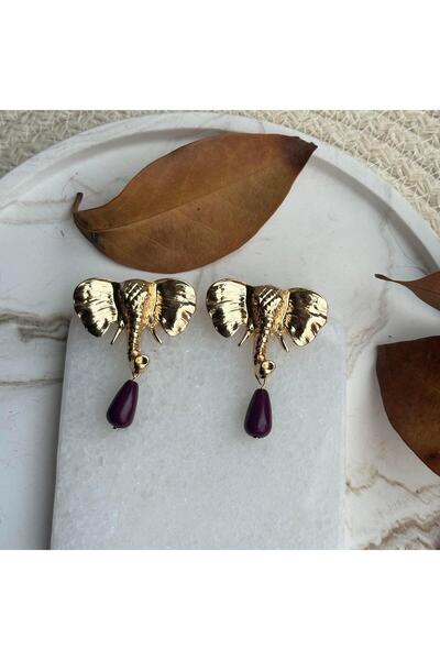 nesdesign Mor Boncuk Sallantılı Gold Fil Küpe