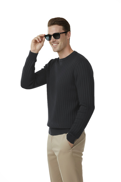 DeepSEA Men's Smoked Comfortable Fit Striped Textured Knit Sweater – Stylish & Modern Design 2605432
