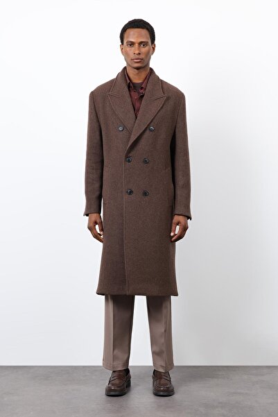 Antioch Brown Wool Blended Double Breasted Men's Coat