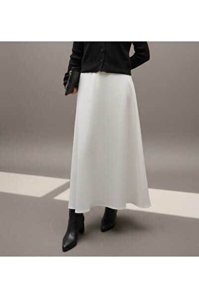 ERLINE Εκρού ελαστική μέση Scuba Flared φούστα