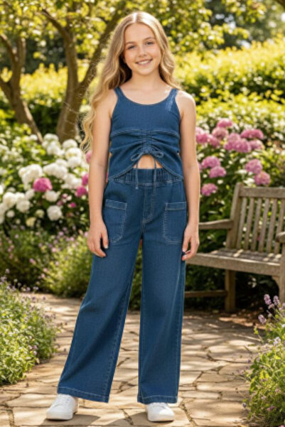 ELAFOR material elastic Pantaloni largi din denim + Set pentru fete cu bustieră