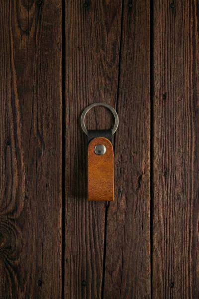 pepuza Hakiki Deri Çift Renkli Mini Anahtarlık - Camel