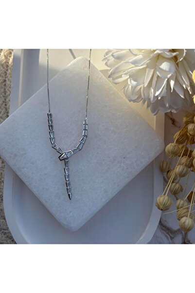 nesdesign Altın Kaplama Ucu Taşlı Yılan Kolye (50 cm)